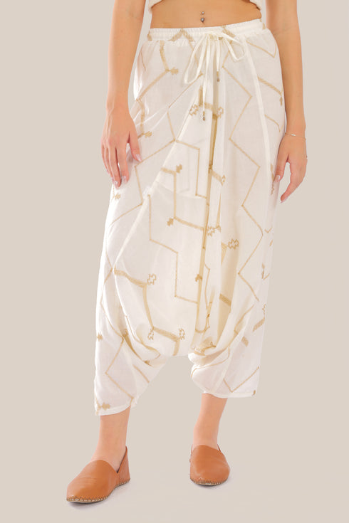 Embroidered Harem pants with elastic waistband